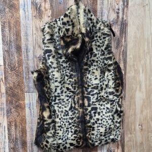 Adrienne Landau Leopard Print Faux Fur Vest 1X